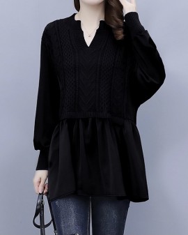 LM+ Knit combination blouse