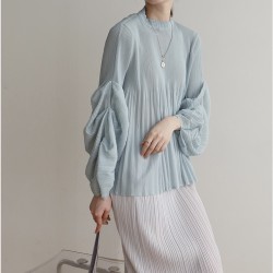 Pleated ruched sleeve blouse