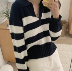 Collared stripe knit pullover