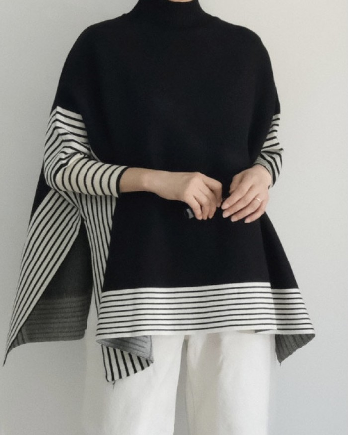 Geometric knit pullover cape