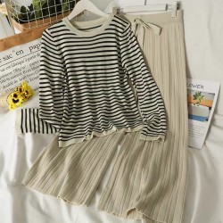 Stripe knit top and pants set