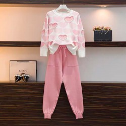 LM+  Heart Knit Pullover and Pants Set