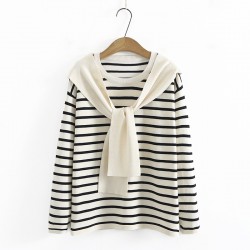 LM+ Stripe knit shawl blouse