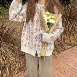 Flower Motif Knit Cardigan