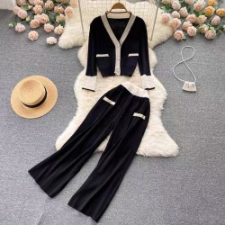 Knit button cardigan and pants set