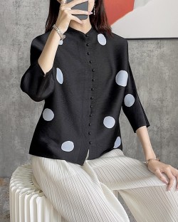 Pleated  polka dot blouse