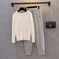 LM+ knit zipper hoodie and pants set