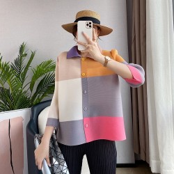 Pleated colorblock blouse