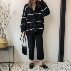 Oversized grid knit button cardigan