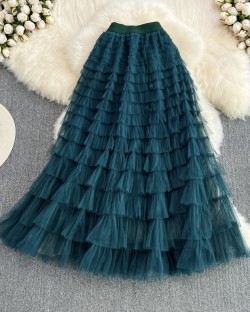 Long candy color ruffle skirt